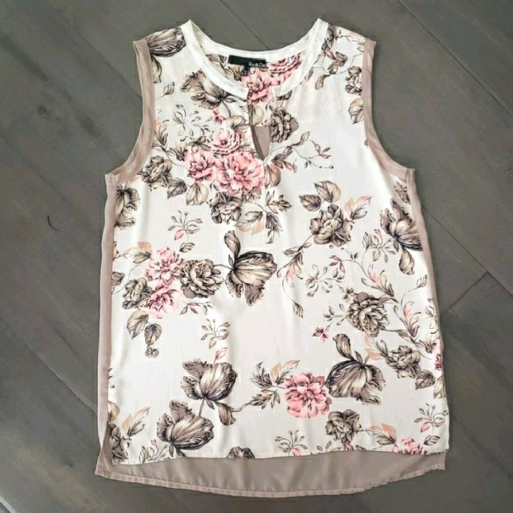 Ro & De Floral Sheer back tank blouse sz XS